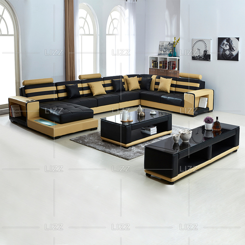 Sofa sectionnel en cuir de loisirs avec dossier incurvé
