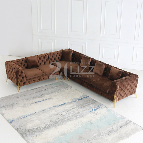 Ensemble de meubles canapé d'angle en cuir marron