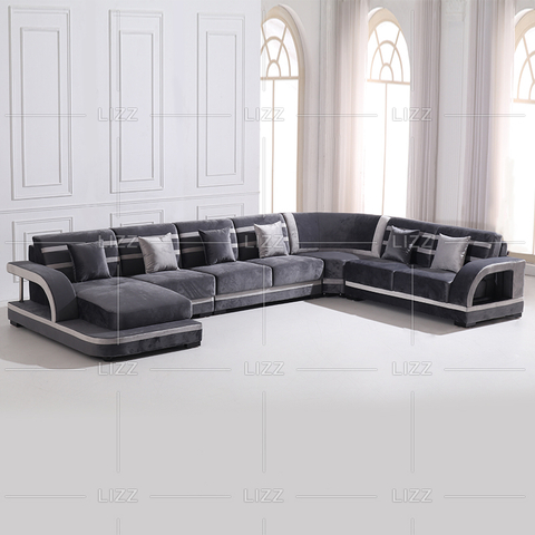 Sofa sectionnel en tissu en forme de U avec méridienne