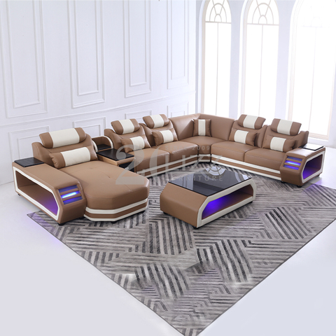 Canapé de salon modulable en cuir avec table