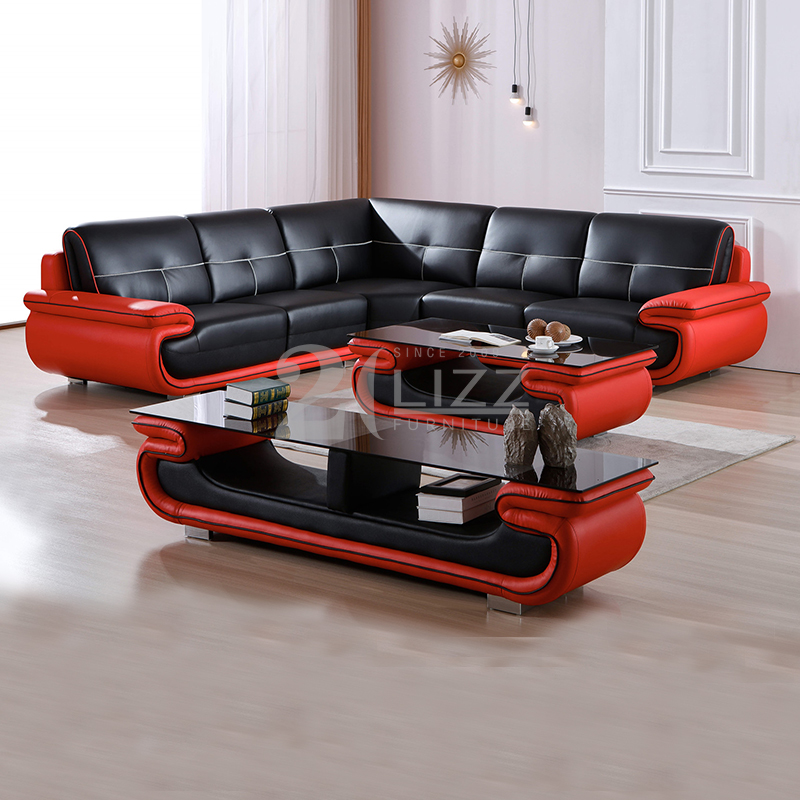 Grand canapé de salon classique noir et rouge