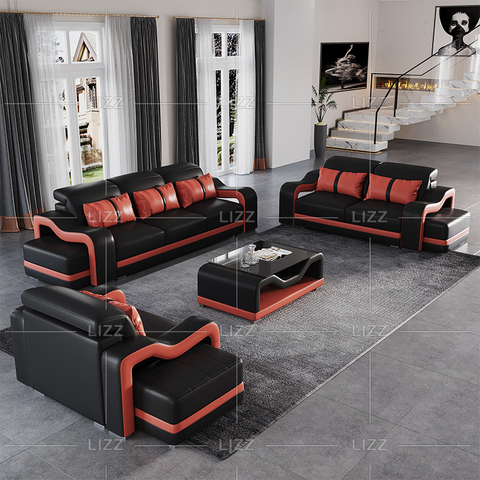 Sofa sectionnel mené en cuir véritable avec des dossiers moyens