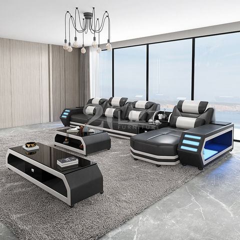 Sofa sectionnel en cuir de taille moyenne avec méridienne