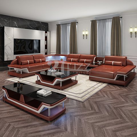 Canapé de salon en cuir moderne avec rangement