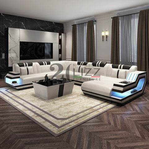 Canapé sectionnel à led en tissu avec table basse