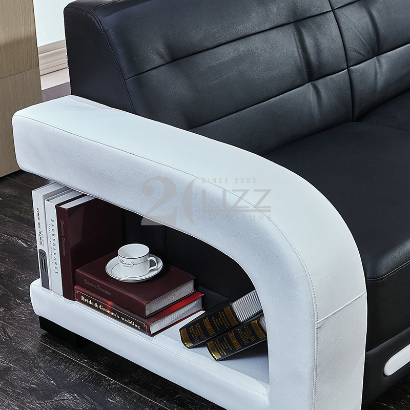 Sofa sectionnel en cuir en forme de U avec chaise de rangement