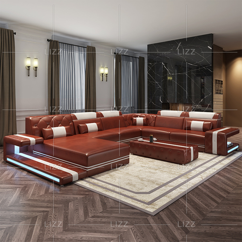 Véritable canapé sectionnel à led marron foncé pour chambre à coucher