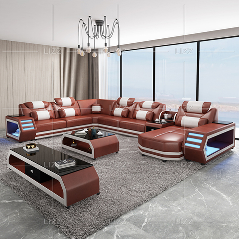 Canapé en cuir véritable à LED marron moderne en gros