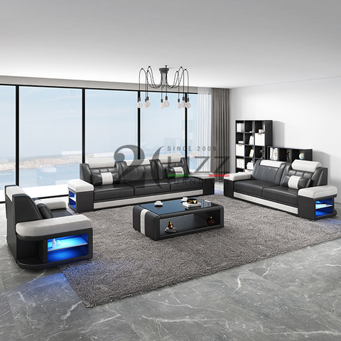 Véritable canapé sectionnel à led noir blanc pour salon