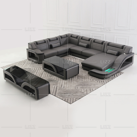 Sofa sectionnel LED en microfibre véritable avec méridienne
