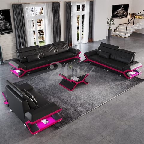 Sofa sectionnel en cuir de loisirs avec éclairage tactile