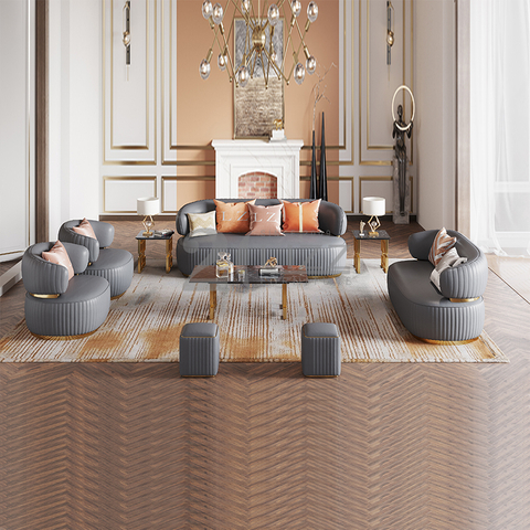 Canapé de salon contemporain en cuir avec ottoman