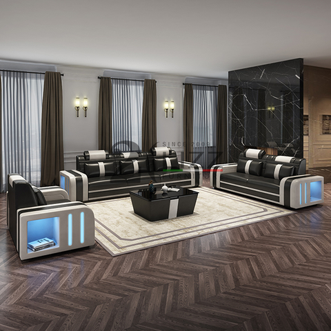 Canapé sectionnel en toile à led avec table basse