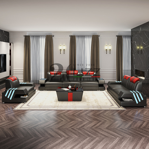Sofa sectionnel mené par toile véritable pour la salle de famille avec la table basse