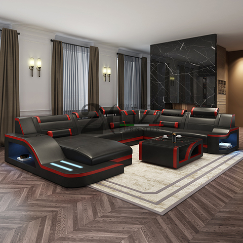Sofa sectionnel mené en cuir véritable avec le café Tbale