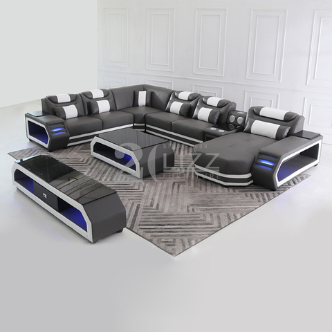 Canapé de salon moderne en forme de U gris foncé