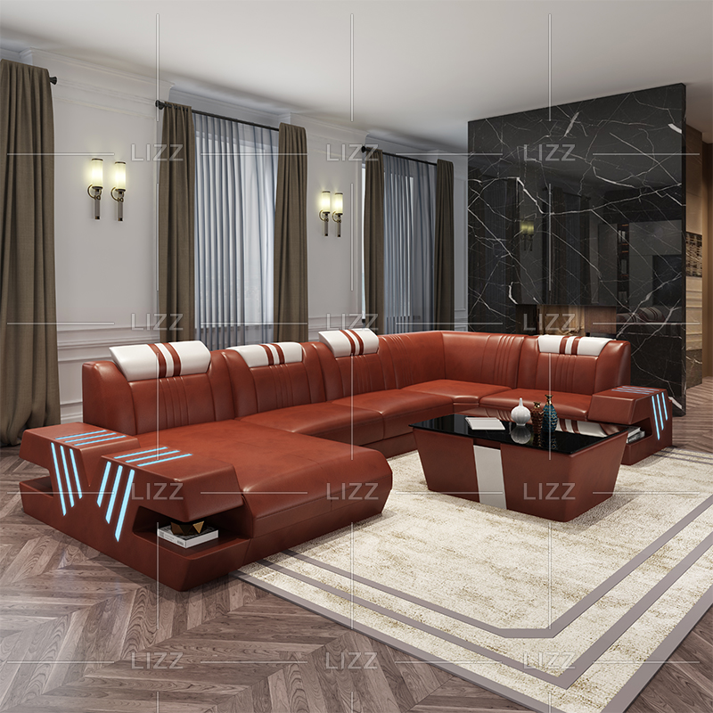 Sofa sectionnel en cuir de loisirs avec support pour téléviseur