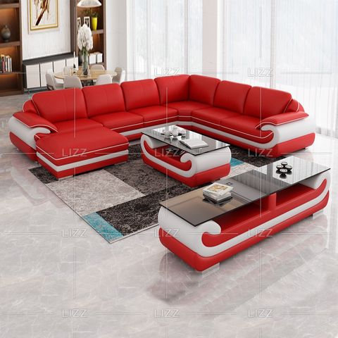 Sofa sectionnel extra long en cuir ivoire