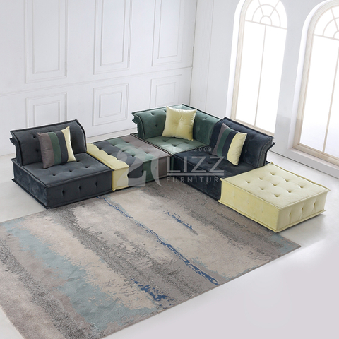 Canapé d'angle contemporain en tissu avec cadre en bois