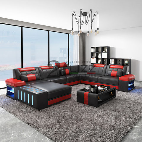 Sofa sectionnel mené noir en forme de U pour le salon