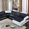 Sofa sectionnel en cuir en forme de U avec chaise de rangement