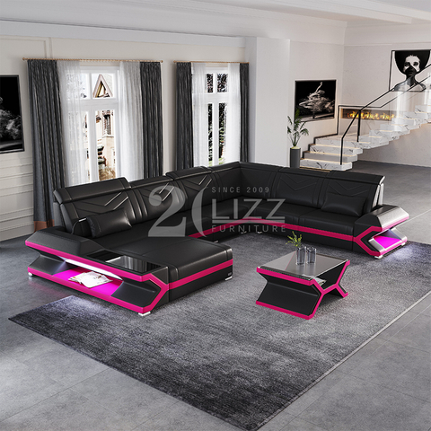 Canapé sectionnel à LED en microfibre pour salle familiale