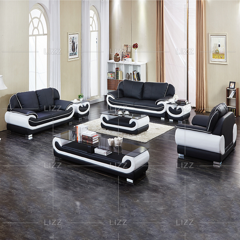 Canapé contemporain américain en cuir noir et blanc