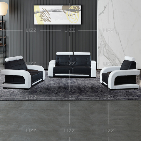 Canapé de loisirs en cuir noir et blanc de salon
