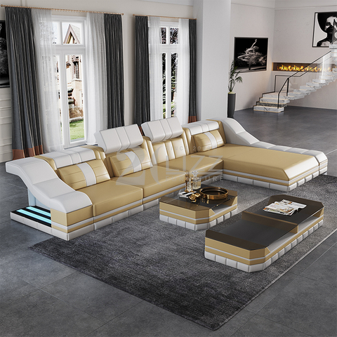 Canapé en cuir beige américain contemporain