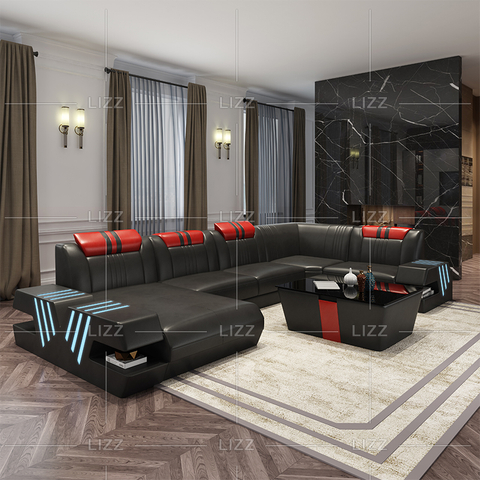 Sofa sectionnel mené en cuir de salon avec dos d'oreiller