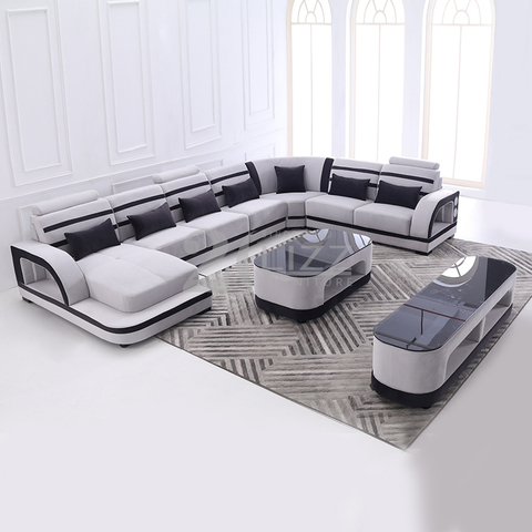 Canapé de salon modulaire en tissu avec table