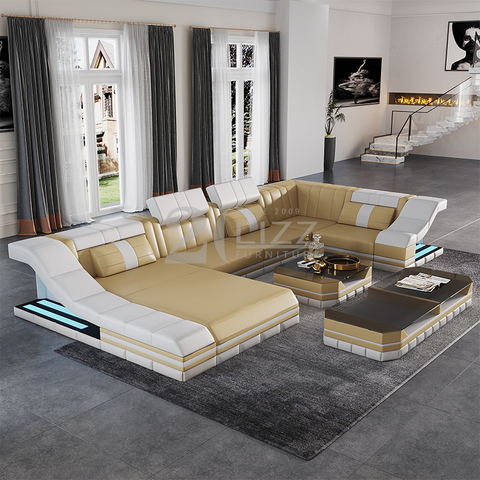 Sofa sectionnel mené jaune et noir en forme de U pour chambre à coucher