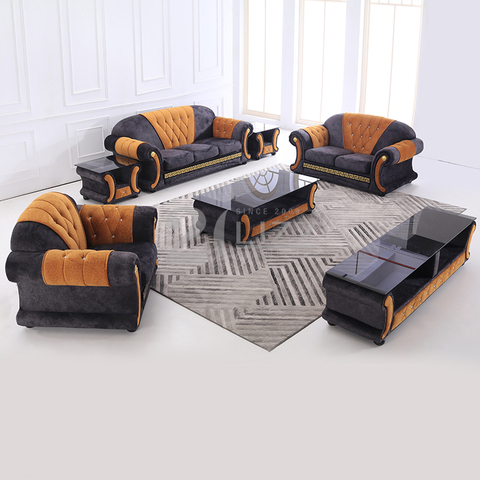 Canapé de salon en tissu Chesterfield avec table basse