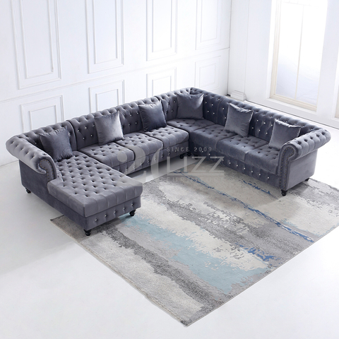 Canapé de salon modulaire en tissu avec méridienne