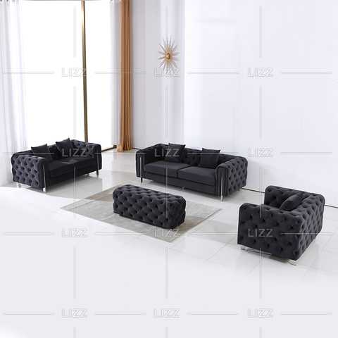 Canapé contemporain en tissu haut de gamme avec pieds en acier inoxydable
