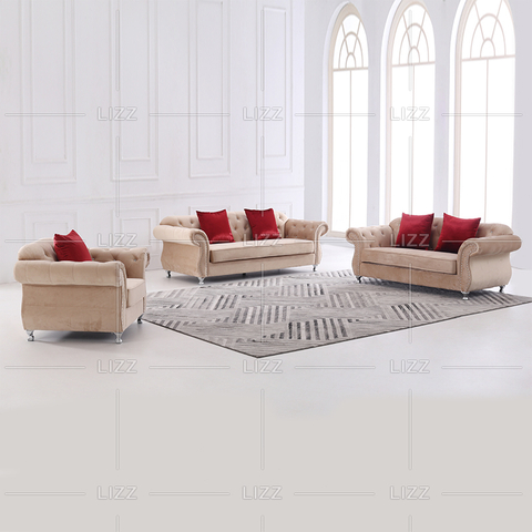 Ensemble de meubles canapé en tissu de velours marron