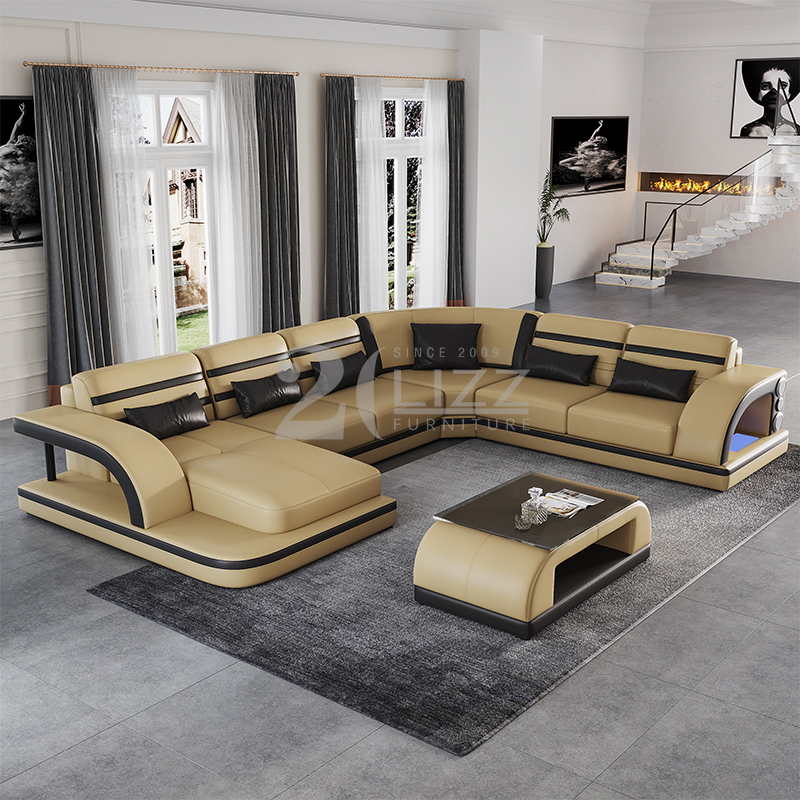 Canapé de salon en cuir moderne avec chaise