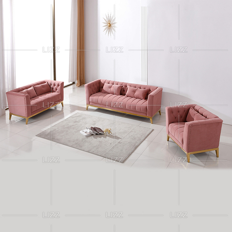 Canapé en tissu Chesterfield de haute qualité avec pieds dorés
