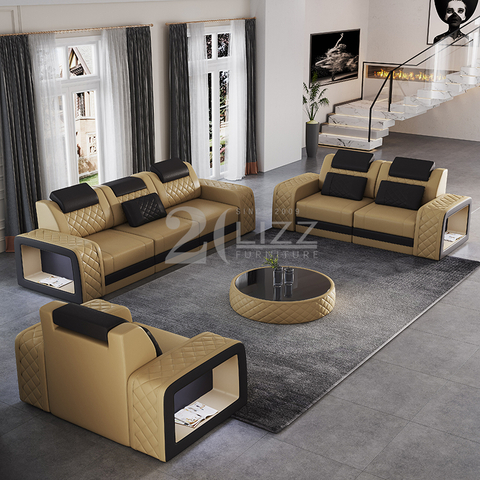Sofa sectionnel à led capitonné de loisirs avec table basse