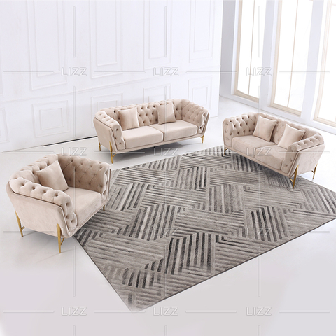 Canapé de salon Chesterfield en tissu avec pieds dorés